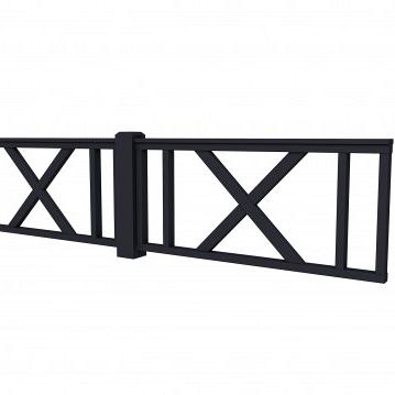 Vuren hekwerk type D met kruis 328,5 x 73 cm, zwart gespoten.