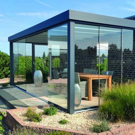 Overkapping Flatroof Version A Met vierkant overstek 400x300 glas (Ral*)