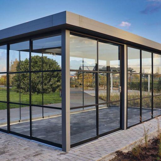 Flatroof Version D Met vierkant overstek 500x350 glas (Ral*)