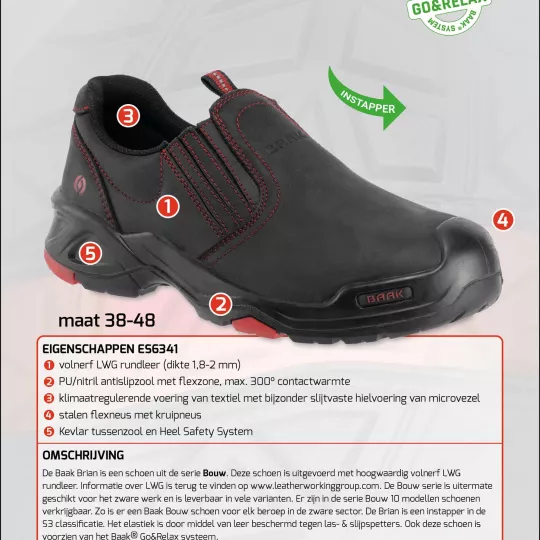 Baak Brian S3 instapper zwart + kruipn. 38