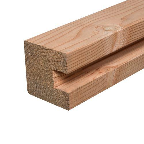 Douglas sleufpaal 9,5 x 9,5 x 300 cm, t.b.v. 28 mm profielplanken, eindpaal, onbehandeld.