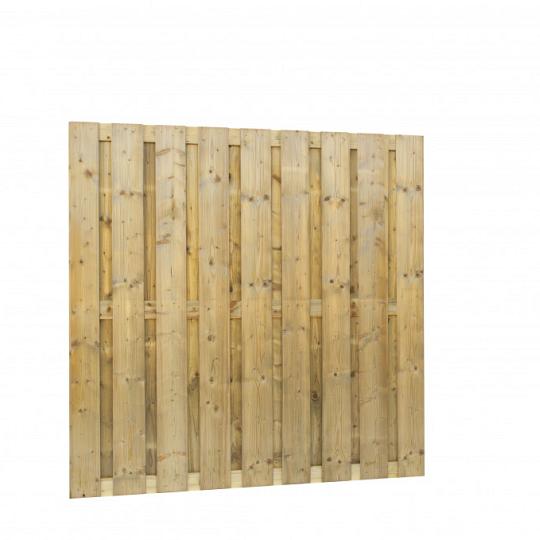 Grenen geschaafd plankenscherm 23-planks 15 mm, 180 x 180-90 cm, verticaal, recht aflopend, groen ge