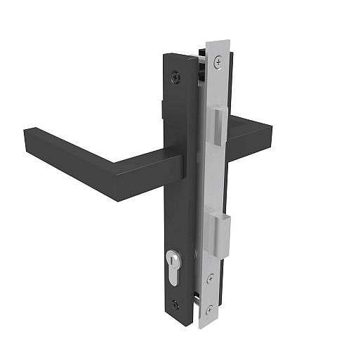 NewTechWood deurbeslagset, incl. hengen, duimen en deurklink, zwart.