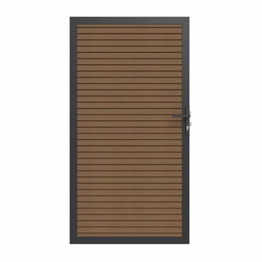 NewTechWood co-extrusie composiet deur in aluminium frame, horizontaal triple, 100 x 195 cm, Teak.