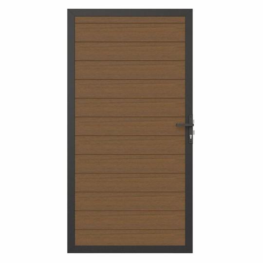 NewTechWood co-extrusie composiet deur in aluminium frame, horizontaal, 100 x 195 cm, Teak.
