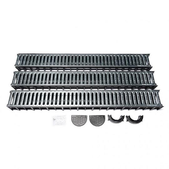 DB Actie Lijngoot met gegalvaniseerd rooster incl 2x eindkap en 1x onderuitlaat (doos á 3 stuks)