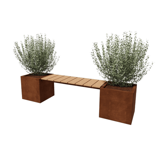 Cortenstaal plantenbak - Vierkant - 221,2 x 50 x 50 cm - Met bankje - Zonder bodemplaat