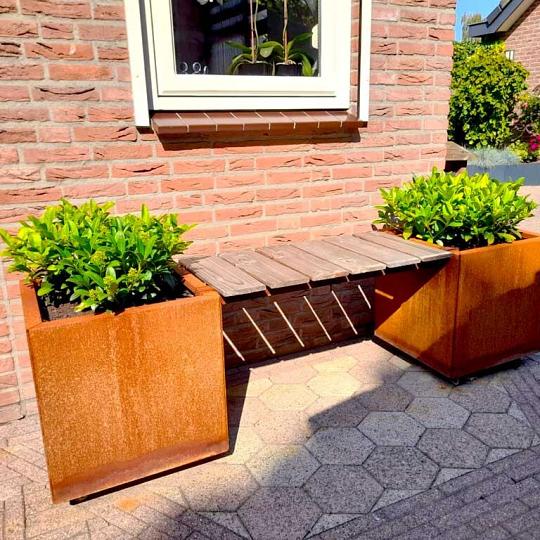 Cortenstaal Plantenbak met bankje 221x50x50 cm