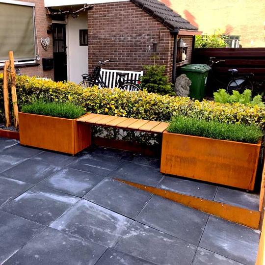 Cortenstaal Plantenbak met bankje 321x50x50 cm zonder bodem