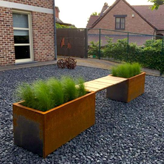 Cortenstaal Plantenbak met bankje 321x50x50 cm zonder bodem