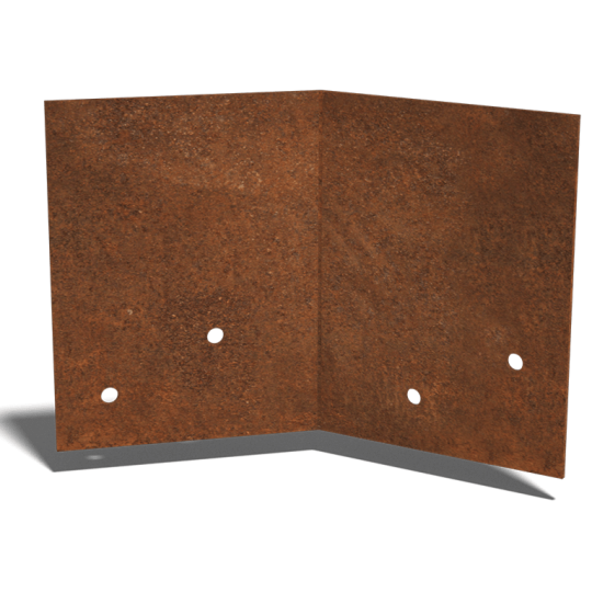 Cortenstaal koppelplaat - 45° - Hoogte borderrand 22 / 25 cm