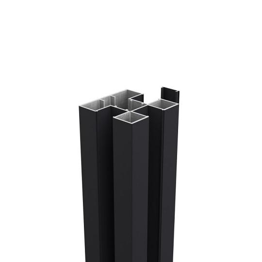 Boston alu H paal 7,5x7,5x250 cm RAL9005 incl. alu afwerkingsprofiel 4x24 mm