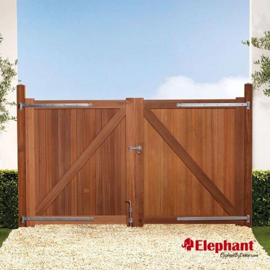 Elephant poort Belmonte dubbel Bangkirai hardhout 4x300x180 cm inclusief beslagset 009237