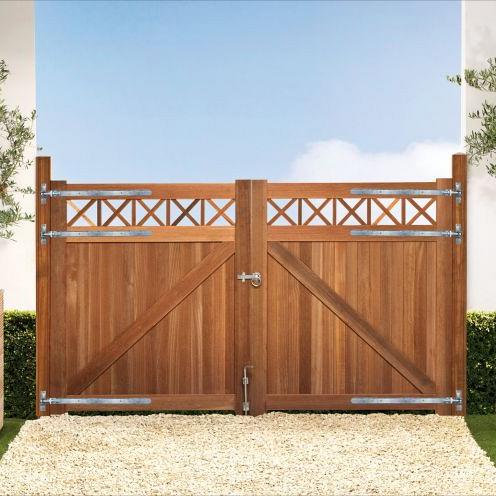 Elephant poort Belvedere dubbel Bangkirai hardhout 4x300x180 cm met trellis incl. beslagset 009499