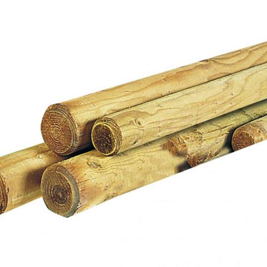 Grenen ronde paal cilindrisch gefreesd 1 zijde gepunt 1 zijde gekroond, Ø 6 x 250 cm, groen geïmpreg