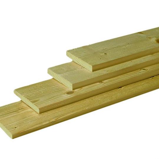 Scandinavisch vuren geschaafde plank 1,8 x 14,5 x 420 cm, groen geïmpregneerd.