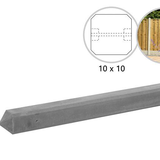 Betonpaal Glad met Diamantkop 10 x 10 x 310 cm – Grijs Gecoat | Tussenpaal voor 2 Betonplaten