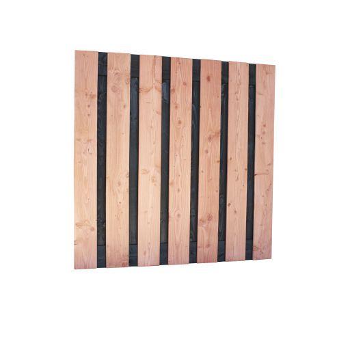 Douglas fijnbezaagd plankenscherm met zwarte binnenkant, 15-planks 19 mm, 180 x 180 cm, zwart/onbeha