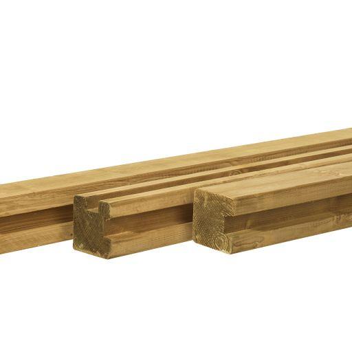 Grenen sleufpaal 8,8 x 8,8 x 270 cm – tussenpaal voor 28 mm profielplanken, groen geïmpregneerd