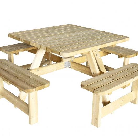 Picknicktafel Vierkant, 40 mm dik, bladmaat 115 x 115 cm, groen geïmpregneerd.