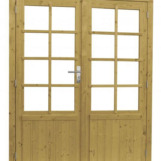 Vuren dubbele 8-ruits deur inclusief kozijn, 168 x 201 cm, groen geïmpregneerd.