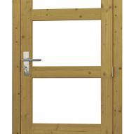 Vuren enkele 4-ruits deur inclusief kozijn, rechtsdraaiend, 90 x 201 cm, groen geïmpregneerd.