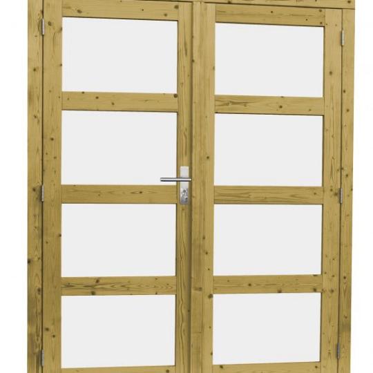 Vuren dubbele 4-ruits deur inclusief kozijn, 168 x 201 cm, groen geïmpregneerd.