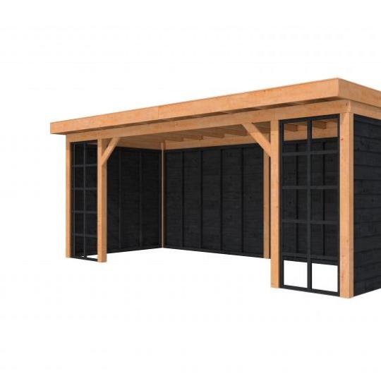 Douglasvision buitenverblijf Comfort Compleet 600 X 270 cm, kleurloos geïmpregneerd, wanden zwart ge