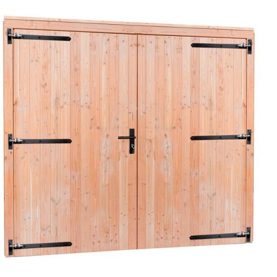 Douglas dubbele deur extra breed met zwart beslag, inclusief kozijn, 255 x 209 cm, groen geïmpregnee