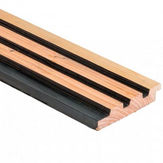 Douglas geschaafd triple profiel met afgeschaafde voorzijde 2,5 X 14 X 300 cm, zwart gespoten.