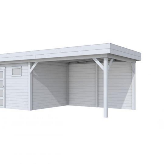 Vuren Topvision Tapuit, 300 x 300 en luifel 400 cm, lichtgrijs gespoten.