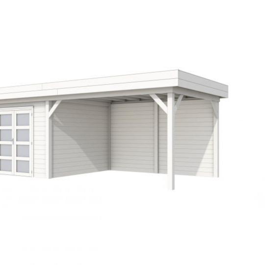 Vuren Topvision Bosuil, 300 x 300 en luifel 400 cm, wit gespoten.