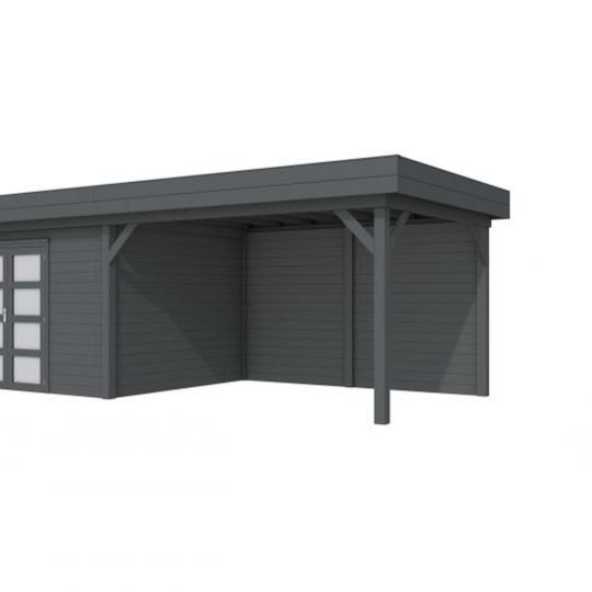 Vuren Topvision Parelhoen, 400 x 300 en luifel 400 cm, antraciet gespoten.