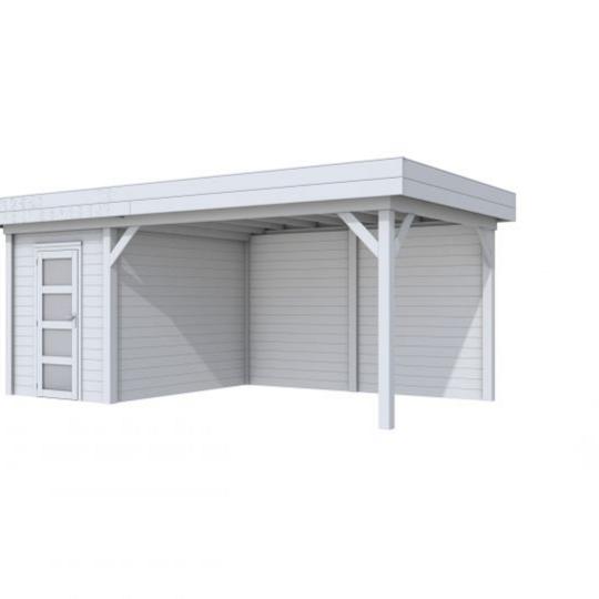 Vuren Topvision Kiekendief, 200 x 300 en luifel 400 cm, lichtgrijs gespoten.