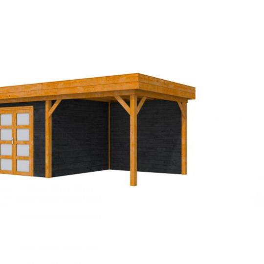 Douglas Topvision Roek, 298 x 298 en luifel 300 cm, wanden zwart geïmpregneerd en basis transparant 