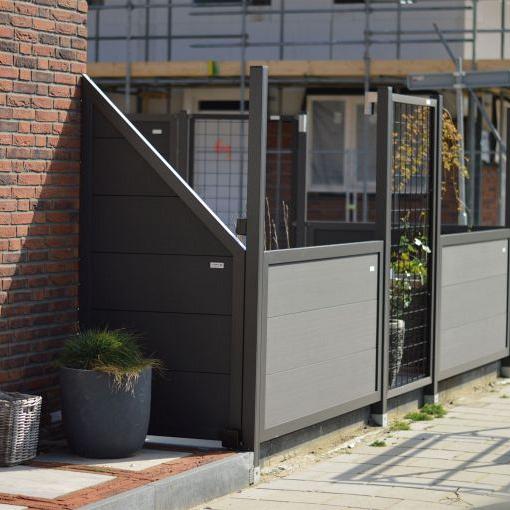 Elephant schutting Forte houtcomposiet FSC/GRS 4x90x180 cm halfschuin antraciet met antraciet alumin