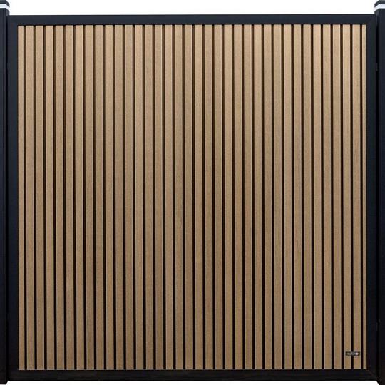 Elephant Schutting Stripes Houtcomposiet FSC 180x180 cm – Co-ex Oak & Black met Zwart Kader