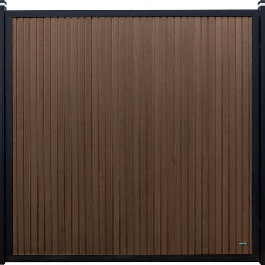 Elephant Schutting Stripes Houtcomposiet FSC®/GRS 180x180 cm – Driftwood Dark met Zwart Kader
