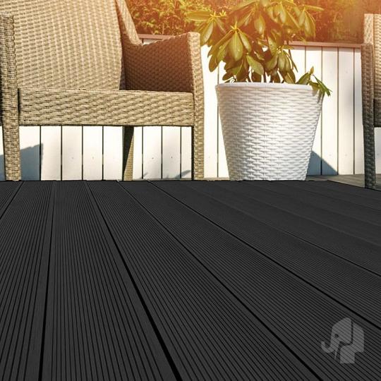 DuoWood vlonderplank Bfl houtcomposiet FSC 2,5x16x500 cm – Antraciet ribbel/vlak profi