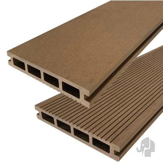 DuoWood vlonderplank Bfl houtcomposiet FSC  25x160x5000mm kleur Teak ribbel profiel /vlak