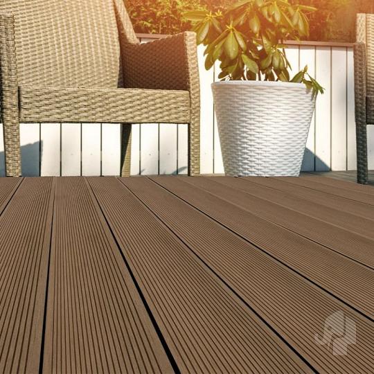 DuoWood vlonderplank Bfl houtcomposiet FSC  25x160x5000mm kleur Teak ribbel profiel /vlak