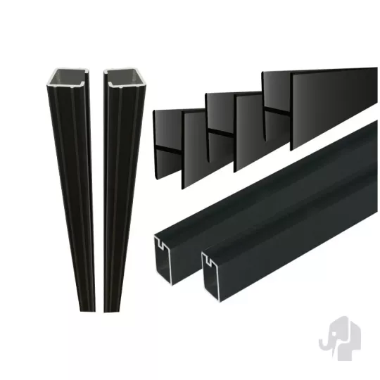 Aluminium set t.b.v. aluminium composiet zelfbouw  scherm compleet incl. paaladapters [geanodiseerd]