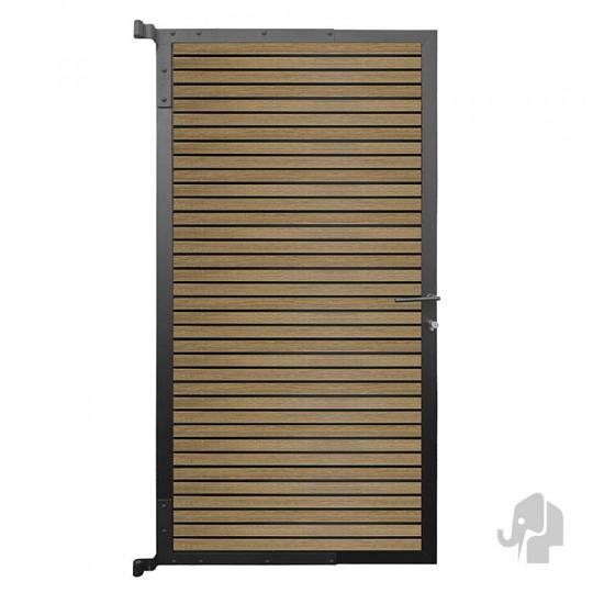 Moderne WPC composiet tuindeur Elephant Dark Line Stripes 90 x 180 cm met oak & black lamellen en zw