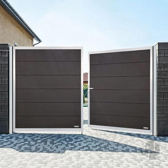 Elephant dubbele poort Forte houtcomposiet FSC 40x3000x1800mm antra met alu frame incl. hang en slui