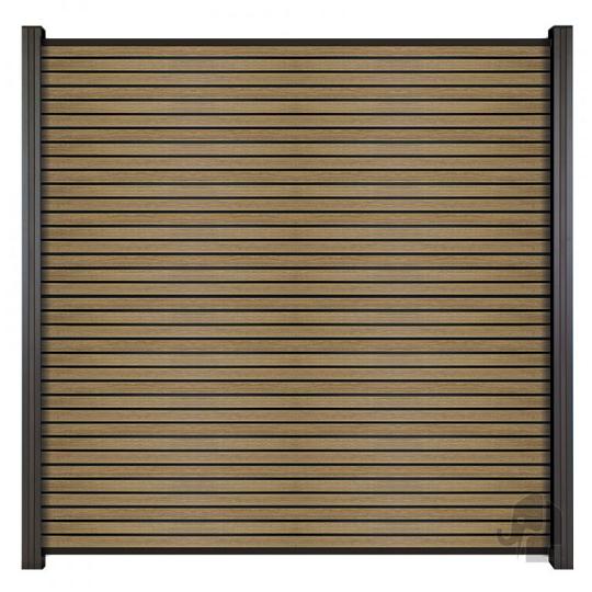 Elephant schutting triple Rhombus houtcomposiet FSC 180x180 cm co-ex Oak & Black met zwart profielen