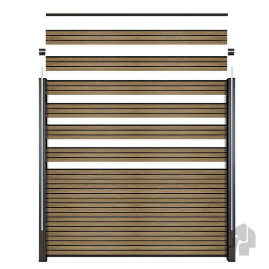 Elephant schutting triple Rhombus houtcomposiet FSC 180x180 cm co-ex Oak & Black met zwart profielen