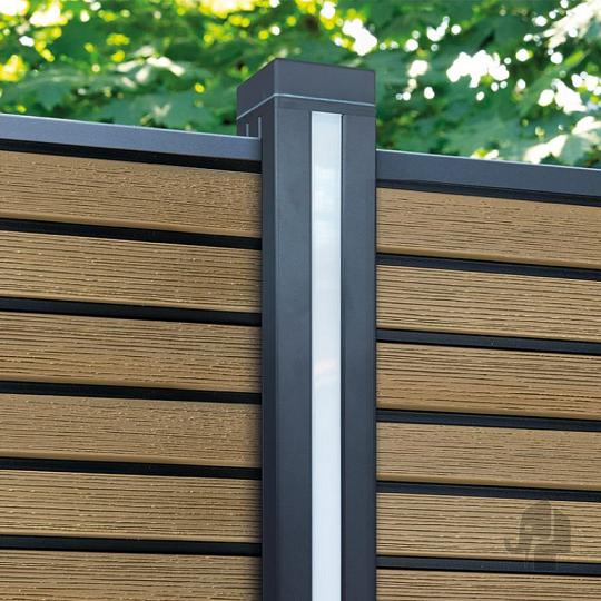 Elephant schutting triple Rhombus houtcomposiet FSC 180x180 cm co-ex Oak & Black met zwart profielen