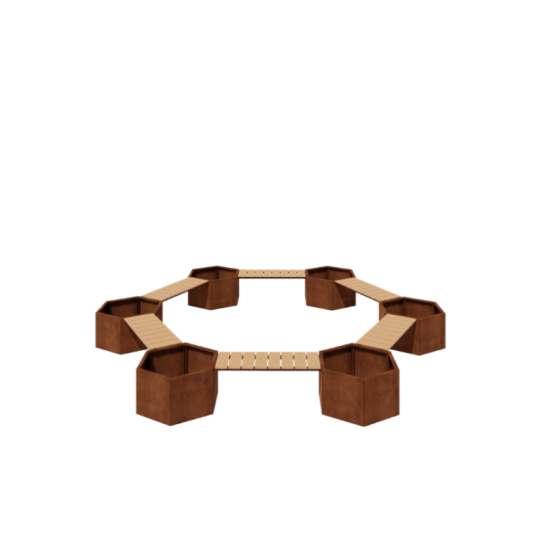 Cortenstaal plantenbak - Kampvuur opstelling - 502,2 x 459,2 x 50 cm - Met bankje - Zonder bodemplaat