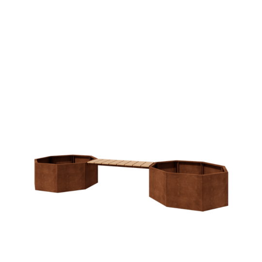Cortenstaal plantenbak - Achthoek - 362,6 x 120,7 x 50 cm - Met bankje - Zonder bodemplaat