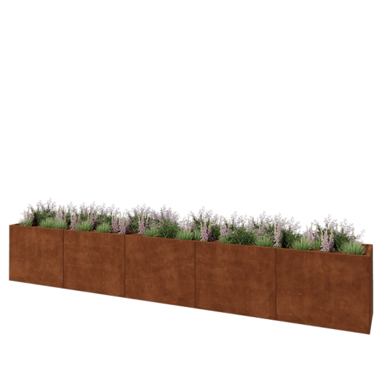 Cortenstaal plantenbak XXL - Rechthoek - 500 x 60 x 80 cm - Met bodemplaat
